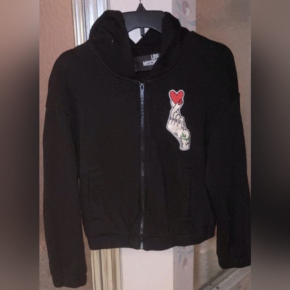 Love Moschino Black Hoodie Size 2 EUC Embroidered